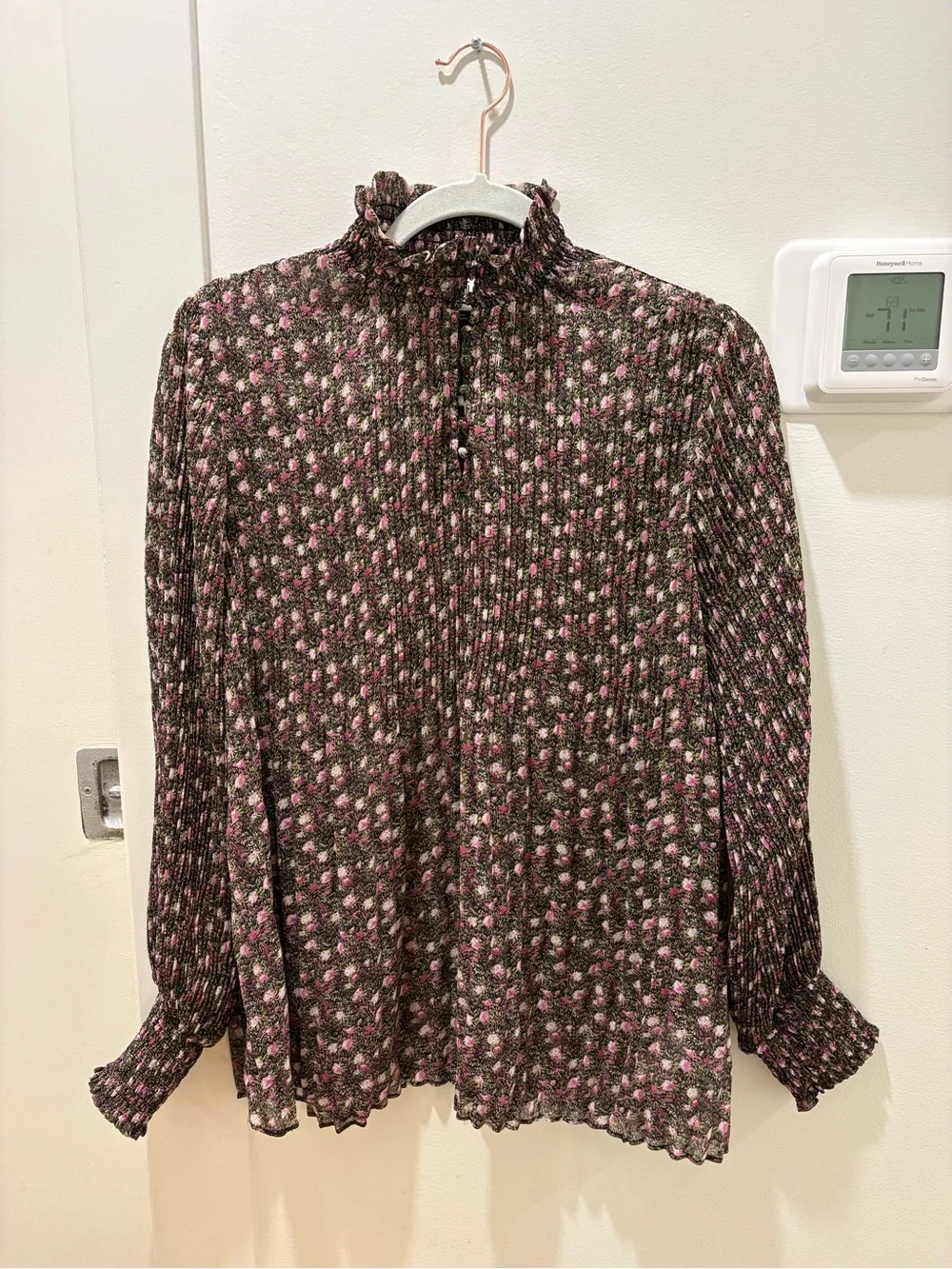 CABI | Smocked Ruffle Neck Floral Long-Sleeve Top - Picture 2 of 6